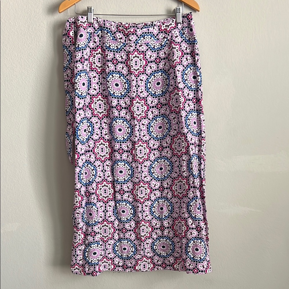 LOFT Patterned Wrap Skirt with snap and button waste.